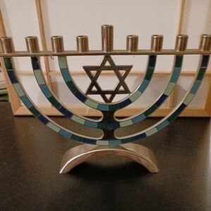 Menorah MCM color blues star of David chrome metal